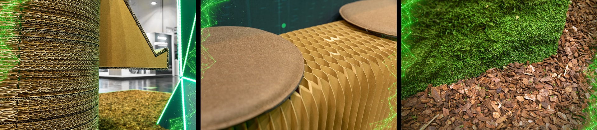 Details des Messestand-Mobiliars und Bodenbelags