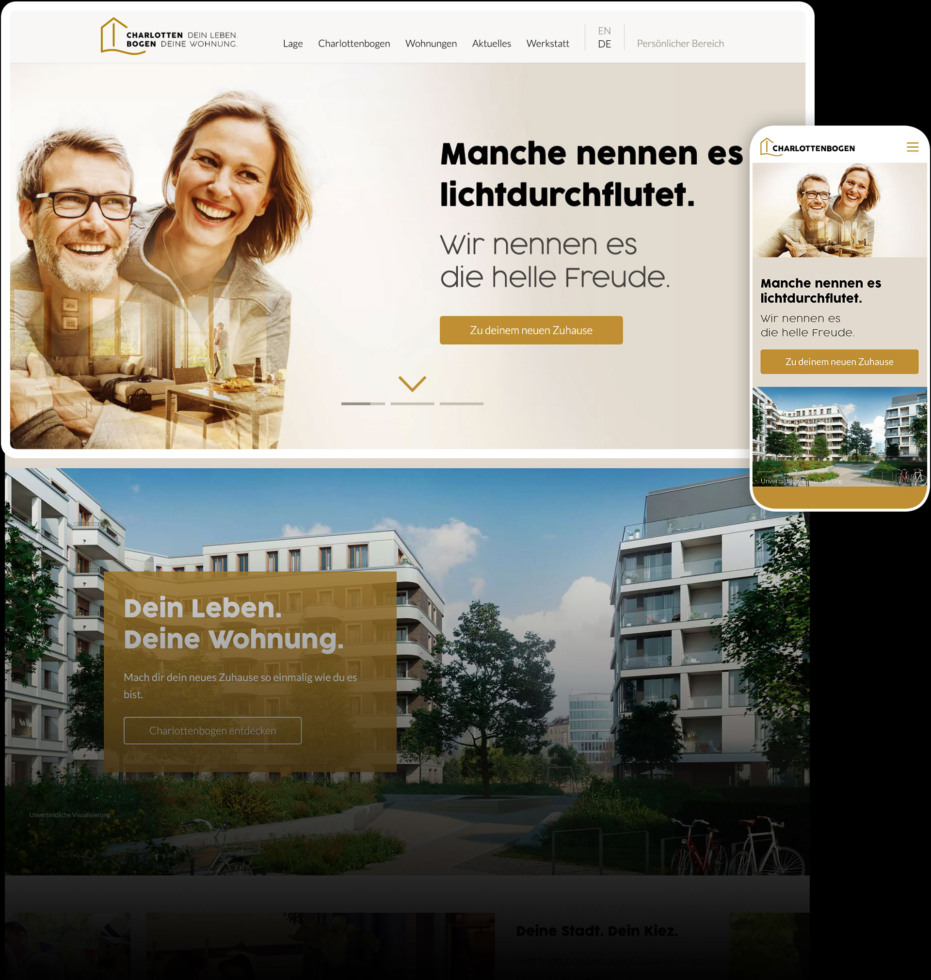Darstellung der Website vom Charlottenbogen auf Desktop und Smartphone

