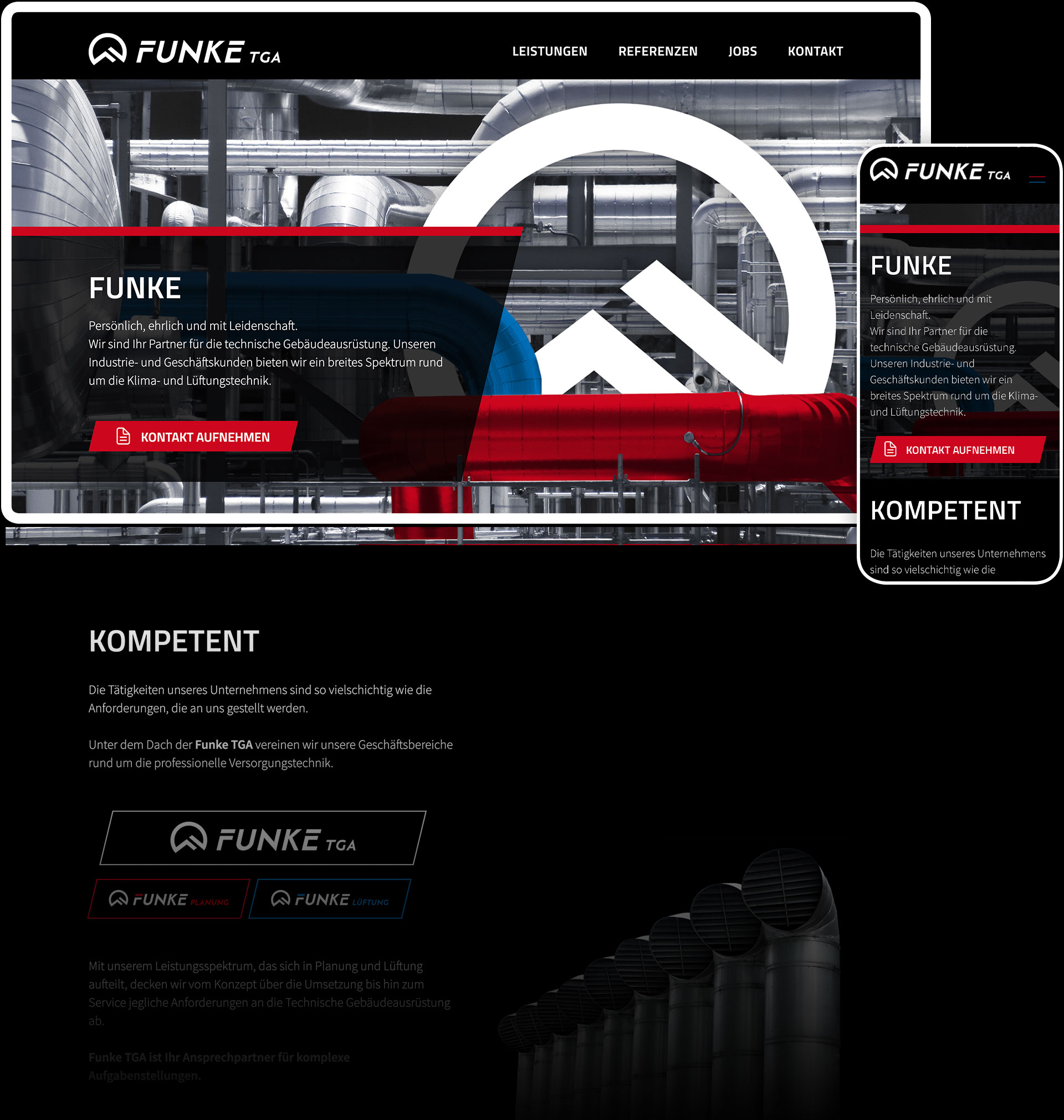 Startseite der Website von Funke TGA auf Desktop und Smartphone
