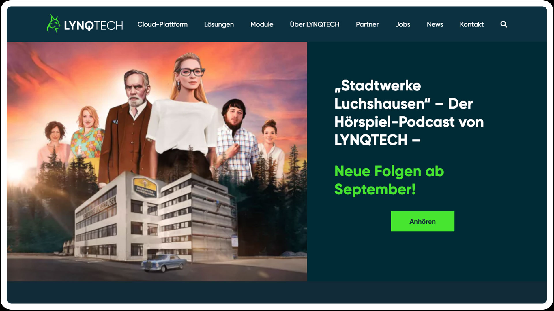 Ausschnitt der Lynqtech-Website, Bereich „Podcast Stadtwerke Luchshausen“
