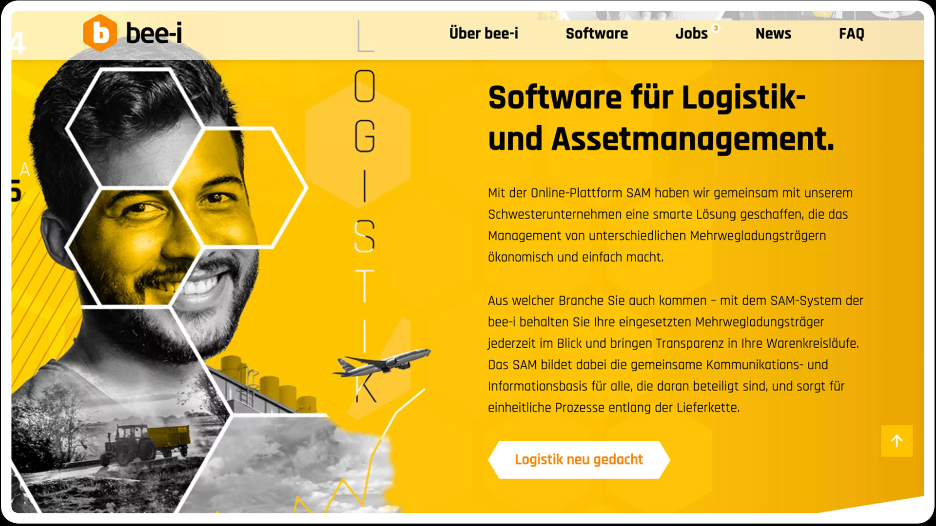 Ausschnitt der Website, Bereich „Software für Logistik- und Assetmanagement“

