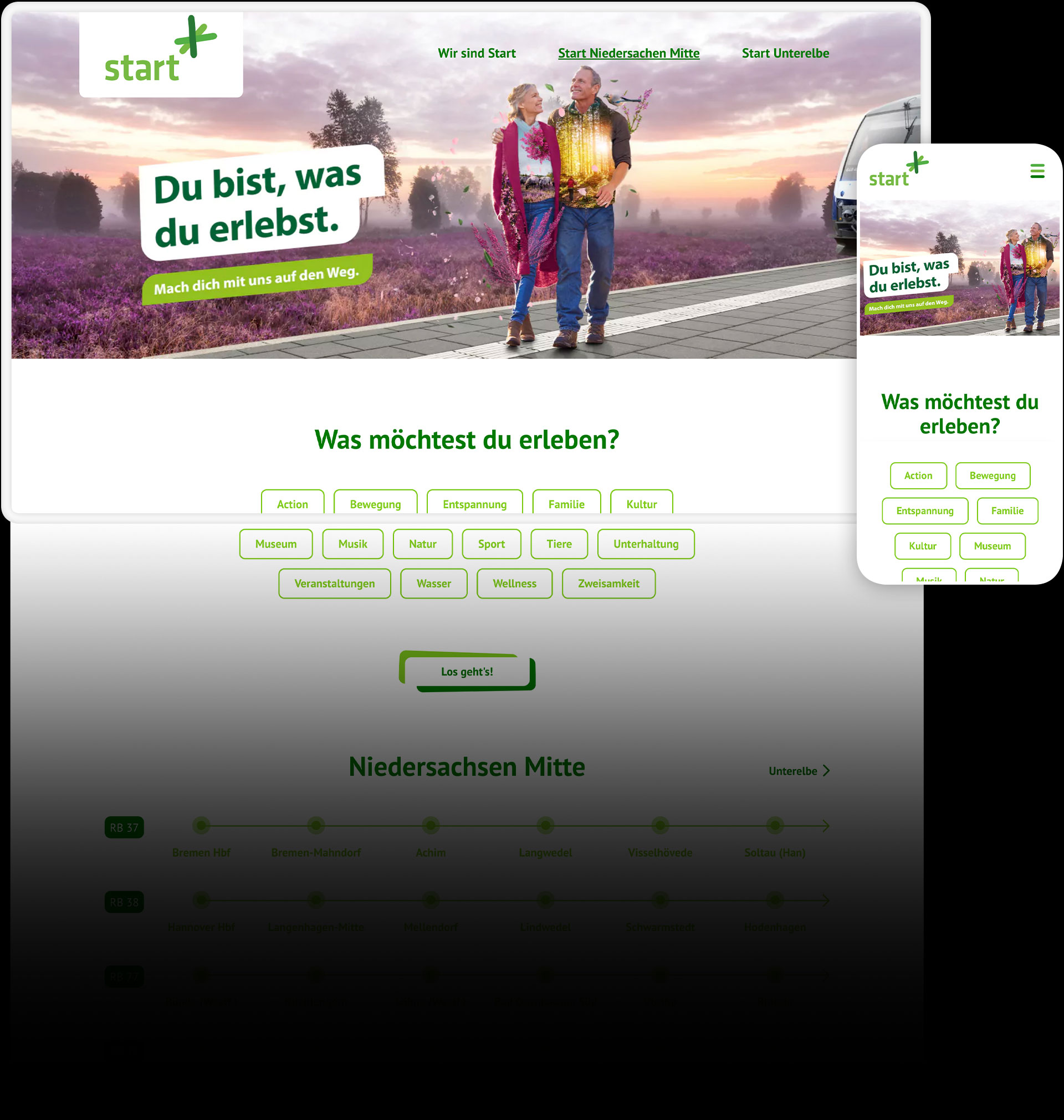 Kopf der Website www.erlebe-start.de auf Desktop und Smartphone