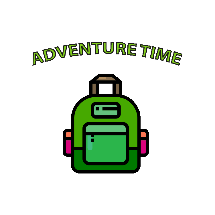 GIF: pulsierender Wanderrucksack mit der Textzeile „Adventure Time“