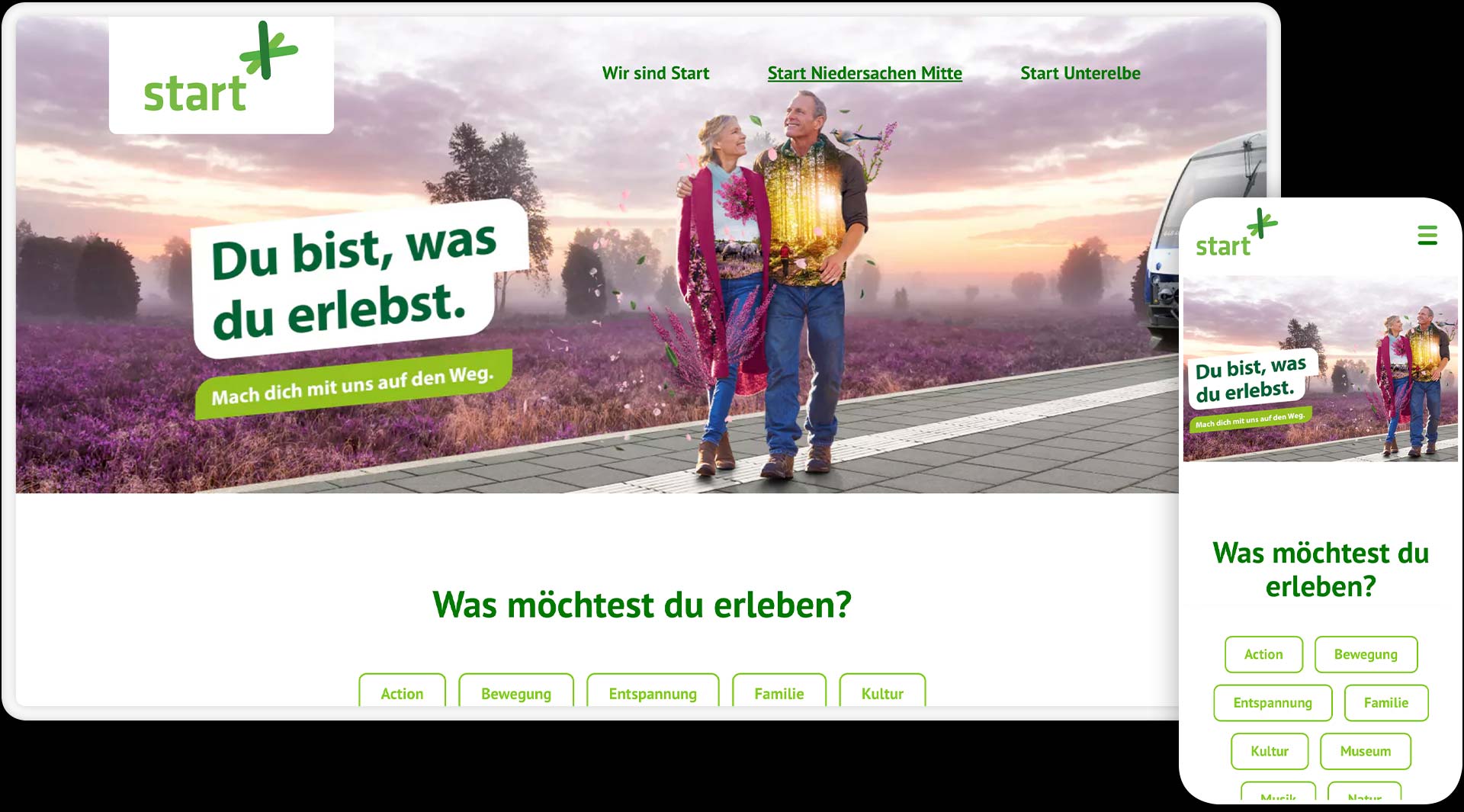 Kopf der Website www.erlebe-start.de auf Desktop und Smartphone