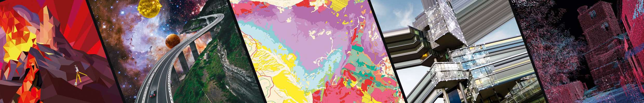 Kalender für den Bund der Öffentlich bestellten Vermessungsingenieure (BDVI). Jährliche Themenentwicklung für Vermessung und Geodäsie, Konzeption & Gestaltung, Messe-Präsentation, Druckunterlagen, Produktionsüberwachung, Webdesign, digitale Erweiterungen, Werbemittel, Mailings, Vertrieb & Versand, Social-Media-Content und -Kampagne. Bild: Collage aus fünf vertikalen Bildstreifen, die Ausschnitte von Kalendermotiven unterschiedlicher Konzepte zeigen. Text: 365 TAGE GEODÄSIE.