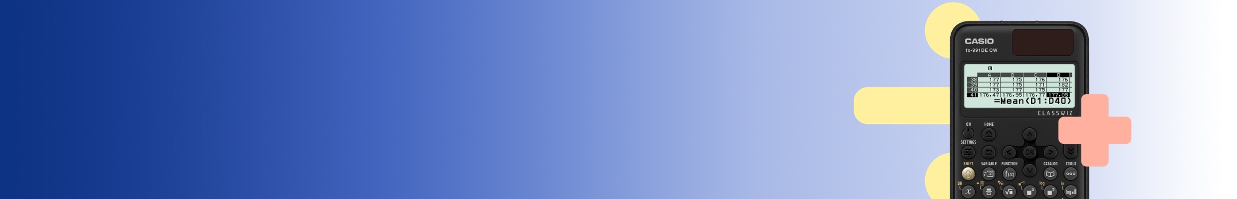 Neue Website für Casio. Relaunch und Zusammenführung zweier Websites, Webdesign, Optimierung der Seitenstruktur, UX-Design, neu in Wordpress mit Plugins umgesetzt, barrierefrei, responsive Design, Produktsystem mit Vergleichsfunktion, Materialdatenbank mit Suchfunktion, Website-Schulung. Bild: Ein Casio-Taschenrechner im Anschnitt auf blauem Hintergrund, umgeben von farbigen Rechenzeichen. Text: Freude am Rechnen.