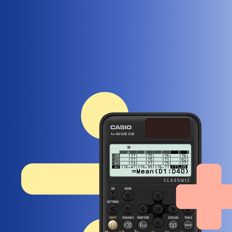 Neue Website für Casio. Relaunch und Zusammenführung zweier Websites, Webdesign, Optimierung der Seitenstruktur, UX-Design, neu in Wordpress mit Plugins umgesetzt, barrierefrei, responsive Design, Produktsystem mit Vergleichsfunktion, Materialdatenbank mit Suchfunktion, Website-Schulung. Bild: Ein Casio-Taschenrechner im Anschnitt auf blauem Hintergrund, umgeben von farbigen Rechenzeichen. Text: Freude am Rechnen.